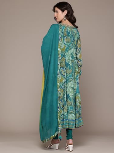 Blue Floriant Print Kurta with Churidar and Dupatta