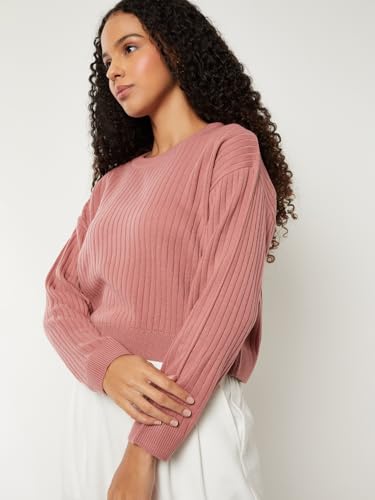 Max Women Ribbed Sweater (Pink_XL)