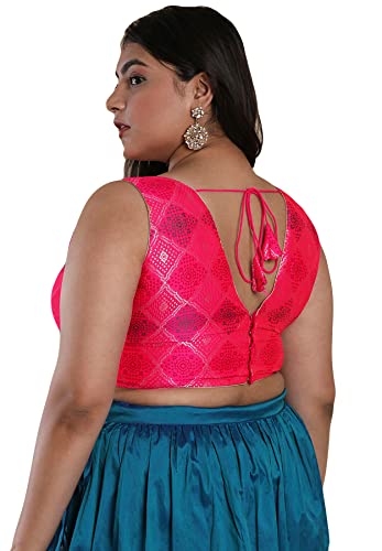 SALWAR STUDIO Women's Pink Brocade Readymade Saree Blouse-PLSSB00026-PINK