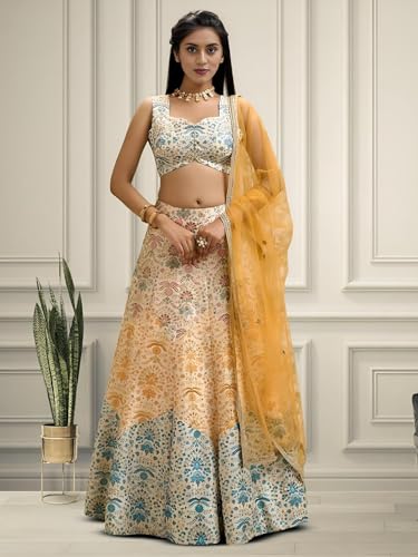 Zeel Clothing Women's Zari and Digital Print Work Art Silk Lehenga Choli with Dupatta (5073-Multi-Womens-Lehenga-Choli-New; Free Size)