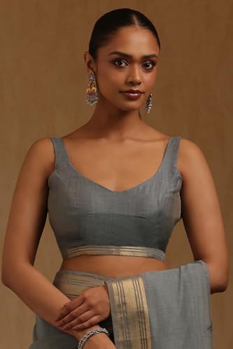 Soch Womens Blue Chanderi Floral Woven Design Saree