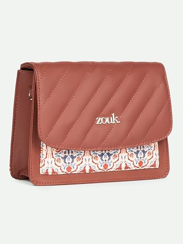ZOUK Agra Floral Abstract Printed Vegan Leather Black Flap Closure Beyond Basic Sling Bag For Women's Girls