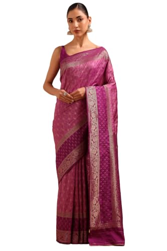 Soch Womens Purple Silk Blend Ethnic Motifs Zari Woven Saree