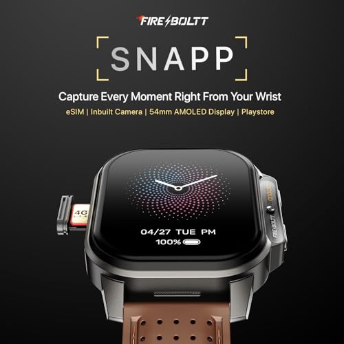 Fire-Boltt Snapp Smart Watch, Selfie Camera, 4G Nano-SIM Slot, 54.1mm AMOLED Display, Play Store- Unlimited apps, 1000mAh Battery, 2GB/4GB RAM + 16GB/64GB ROM (Cocoa Brown)