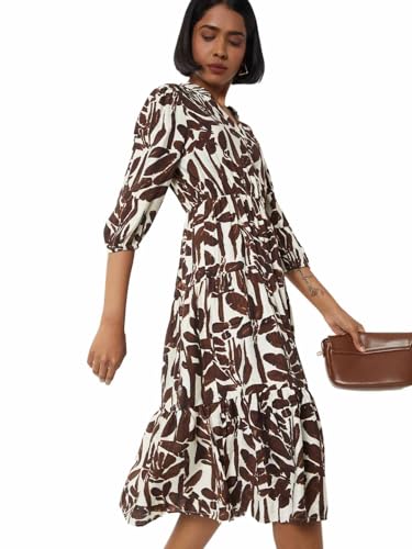 Max Women Printed Tiered Dress(Brown_XXL)