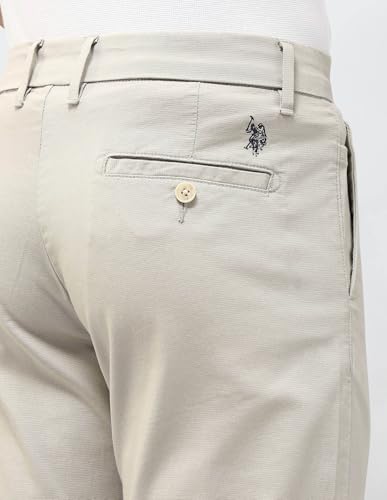 U.S.Polo Association Men's Textured Austin Slim Fit Trousers (USTRO014D_Ecru_40)