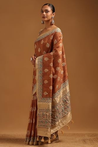 Soch Womens Gold Tussar Botanical Saree With Thread Work