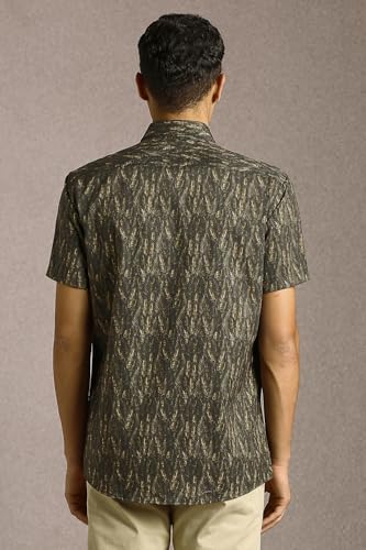 Men Olive Print Half Sleeves Casual Shirt