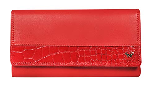 Calfnero Women's Genuine Leather Wallet-Long Purse Wallet with Multiple Card Slots, Zip Pocket and Note Compartment (Red)