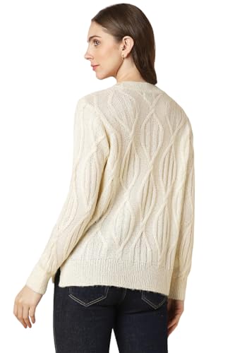 Allen Solly Women's Acrylic Crew Neck Sweater (AHSWCRGFC68593_Cream