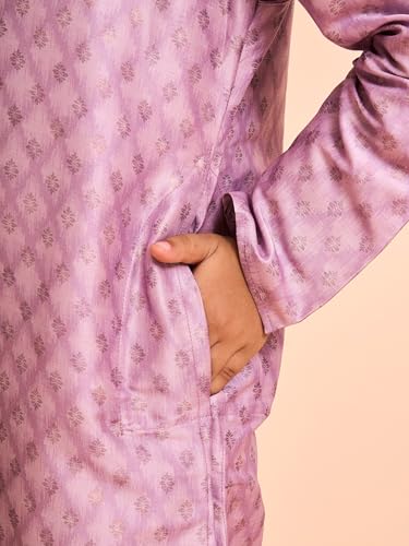Manyavar Boys Art Silk Buta Print Self Design Kurta Pyjama Set (Dusty Pink,4-5Y)