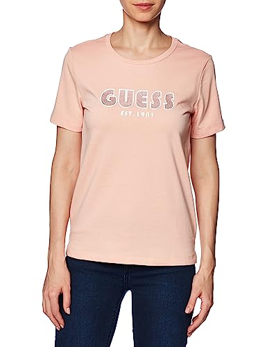 GUESS Women Coral Printed Round Neck Short Sleeves T-Shirt