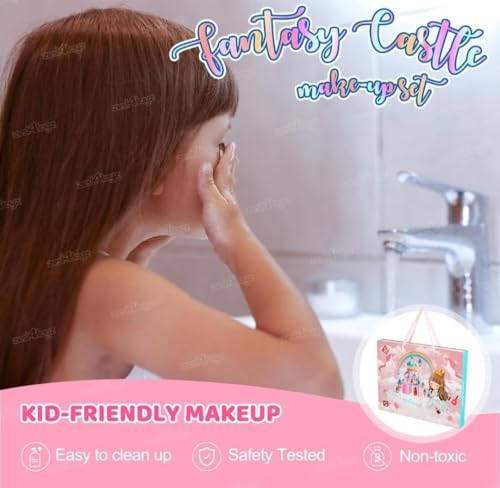SHARNGA Big Size Kids Washable Makeup Kit, Fold Our Makeup Palette with Mirror, Make Up Toy Cosmetic Kit Gifts for Girls - Safety Tested- Non Toxic