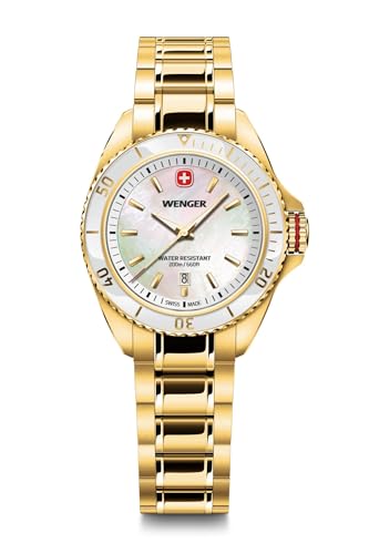 WENGER Executive Swiss Made, 34 mm, White Dial, Gold Stainless Steel Bracelet, Women's Watch - 01.2021.105