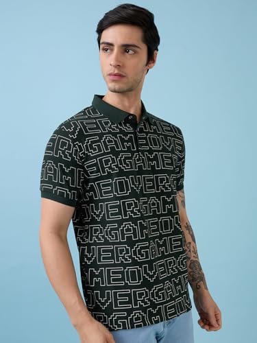 Status Quo Men's Typography Printed Polo Collar Half Sleeves Regular Fit Tshirt | Polo Collar | Pure Cotton | B Green | 3XL Size