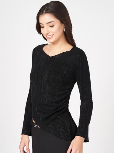 Annabelle by Pantaloons Women's Solid Slim Fit Top (110156399001_Jet Black