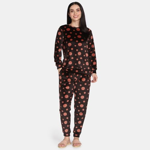 Zivame Knit Poly Velour Loungewear Set, Caviar, XL