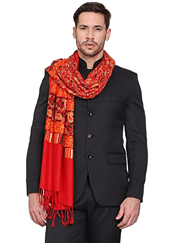 Weavers Villa Men's Floral Embroided Cashmilon Gents Shawls, Stoles, Muffler for Men, 70cm x 200cm