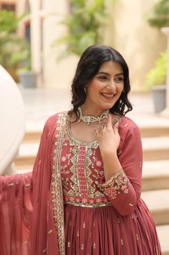 Pristiq Fashion Faux Embrodary work Anarkali Gown With Sharara set For Women // Ethnic Wear (IN, Alpha, 2XL, Regular, Onian)