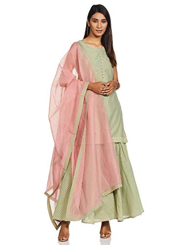 BIBA WOMEN YARNDYED SALWAR KURTA DUPATTA(SKD6420_SAP GREEN_42)
