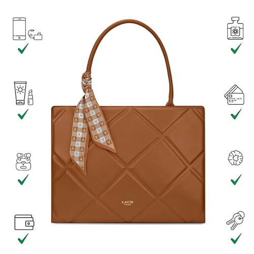Lavie Luxe Women's Quare25 Medium Debossed Satchel Handbag for Women | Satchel Bag for Work | Ladies purse | Stylish Shoulder Bag | Gift for Women