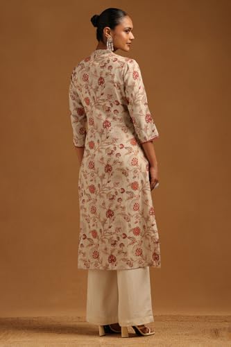 Soch Womens Beige Linen Floral Kurta