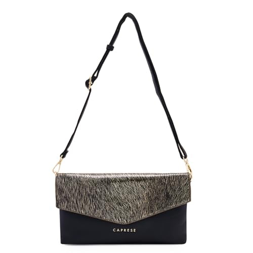 Caprese Ava Clutch, Large | Versatile Clutch for Women with Adjustable & Detachable Straps & Secure Zip Closure | Stylish Shoulder Bag | Perfect for Parties, Weddings & Special Occasions (Gold)