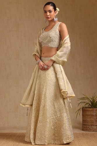 Soch Women's Brocade Lehenga Choli Set (OWS5CD21775_Cream_M)