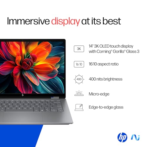 HP Omnibook X Flip OLED (Previously Envy) Intel Core Ultra 5 226V, 40 Tops (16GB LPDDR5x, 1TB SSD) 3K,120hz, 14''/35.6cm, 2-in-1, Win11, M365* Office24, Silver, 1.38kg, fm0099TU Next Gen AI Laptop