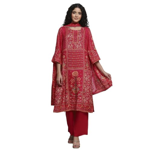 Biba Women Pink Viscose Rayon Straight Printed Suit Set_42