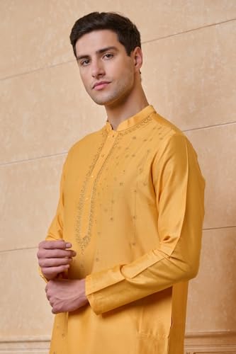TASVA Yellow All Over Floral Embroidered Kurta Set| Size: 3XL
