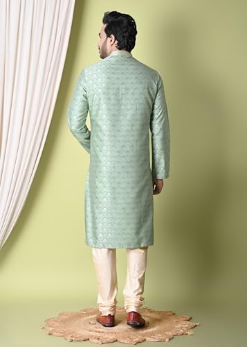 sajindia Men’s Traditional Kurta | Elegant Ethnic Wear for Men | Comfortable Fabric | Festivals, Weddings & Celebrations | Style 218 Green