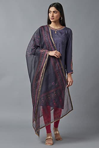 W for Woman Wishful Women's Floral Polyester Dupatta (22Fes81110-116895-Grey-Free Size_Greyish Blue_Free Size)