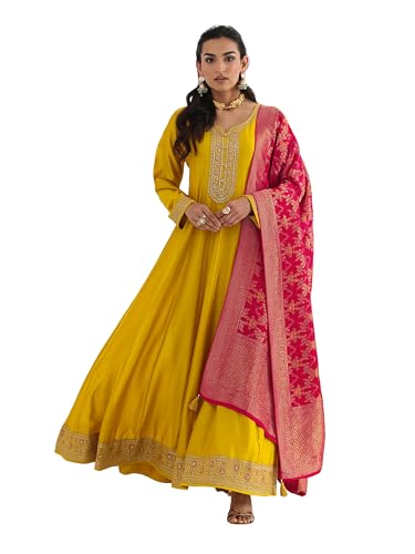 Libas Embroidered Silk Blend A-Line Ethnic Dress With Dupatta-93605XL