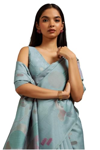 Soch Womens Grey Tussar Woven Design Saree