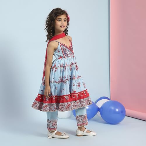 Biba Girl's Cotton Kurta Set (KWPAISLEY6399SS25SKBLU_Sky Blue