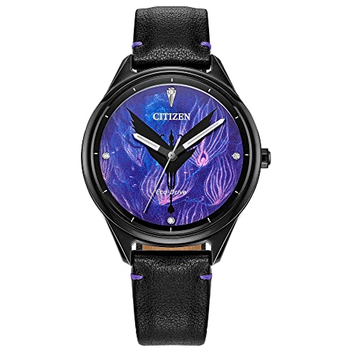 Citizen Women Eco-Drive Avatar Tree Of Souls Analog Watch In Black Ip Stainless Steel On Black Leather Strap, 3-Hand, Luminous, 37Mm (Model: Aw1708-57W), Blue Dial, Black Band
