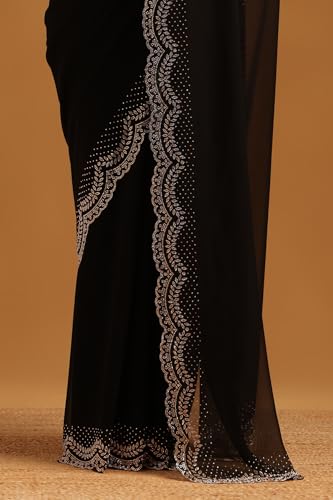 Soch Womens Black Georgette Saree With Stone Work