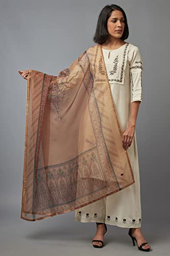W for Woman Women's Polyester Wishful Yellow Organza Dupatta, Free Size