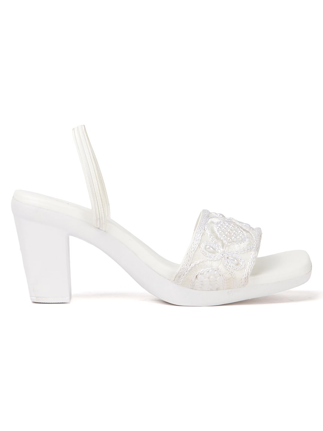 Handcrafted Embroidered Women Sandals with Square Toe, Mid Block Heel, and Supportive Back Strap for Ethnic Wear (White, UK Footwear Size System, Adult, Women, Numeric, Medium, 4)