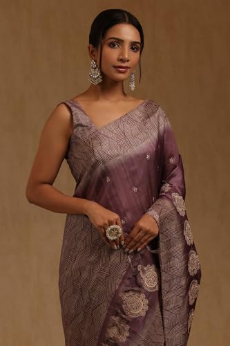Soch Womens Purple Tussar Embroidered Saree
