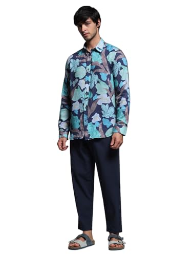 Jack & Jones Men Floral Print Slim Fit Blue Shirt