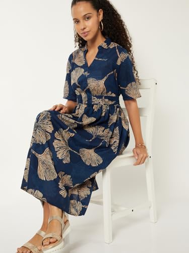 Max Women Printed A-line Shirt Dress (Blue_M)