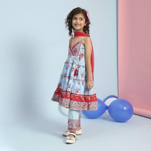 Biba Girl's Cotton Kurta Set (KWPAISLEY6399SS25SKBLU_Sky Blue