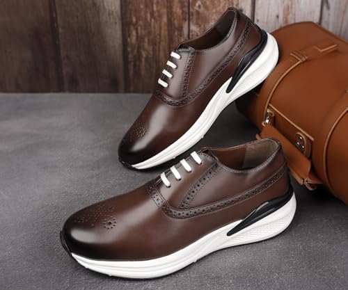 LOUIS STITCH Men's American Tan Sneakers Shoes Casual Sneaker for Men Patina Finish Cushion Sole Breathable Inner (SNK-BG) (Size- 6 UK)
