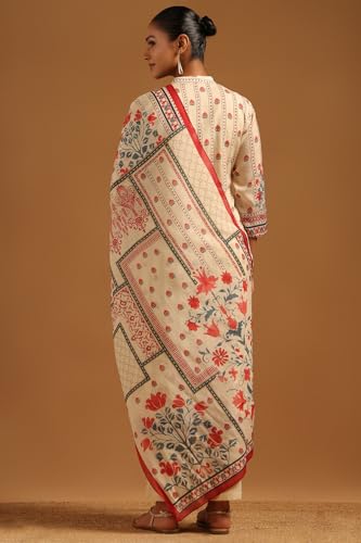Soch Womens Cream Mul Chanderi Floral Salwar Suit With Hand Embroidery and Bead Details
