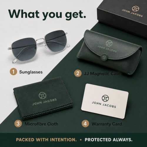 John Jacobs Grey | Full Rim Hexagonal Stylish & Premium Sunglasses | JJ Acetate | Polarized and 100% UV Protected | Men & Women | Extra Narrow | JJ S12807S