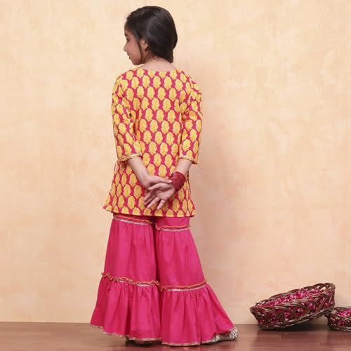 Biba Girls Red Straight Cotton Printed Kurta suit set