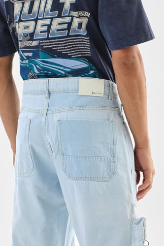 SNITCH Men Jeans | Baggy Fit with Mid Rise & Wide-Leg Design | 100% Cotton Woven Fabric with Light Fading | Casual & Streetwear Style for Summer Comfort |Light Blue