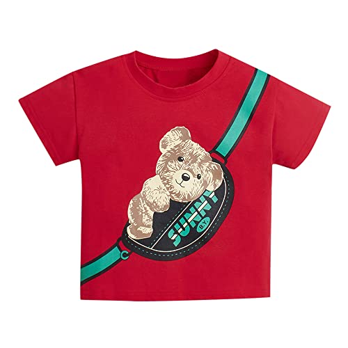 Hopscotch Boys Cotton Graphic Print T-shirt And Shorts Set in Red Color For Ages 3-4 Years (WER-4065077)